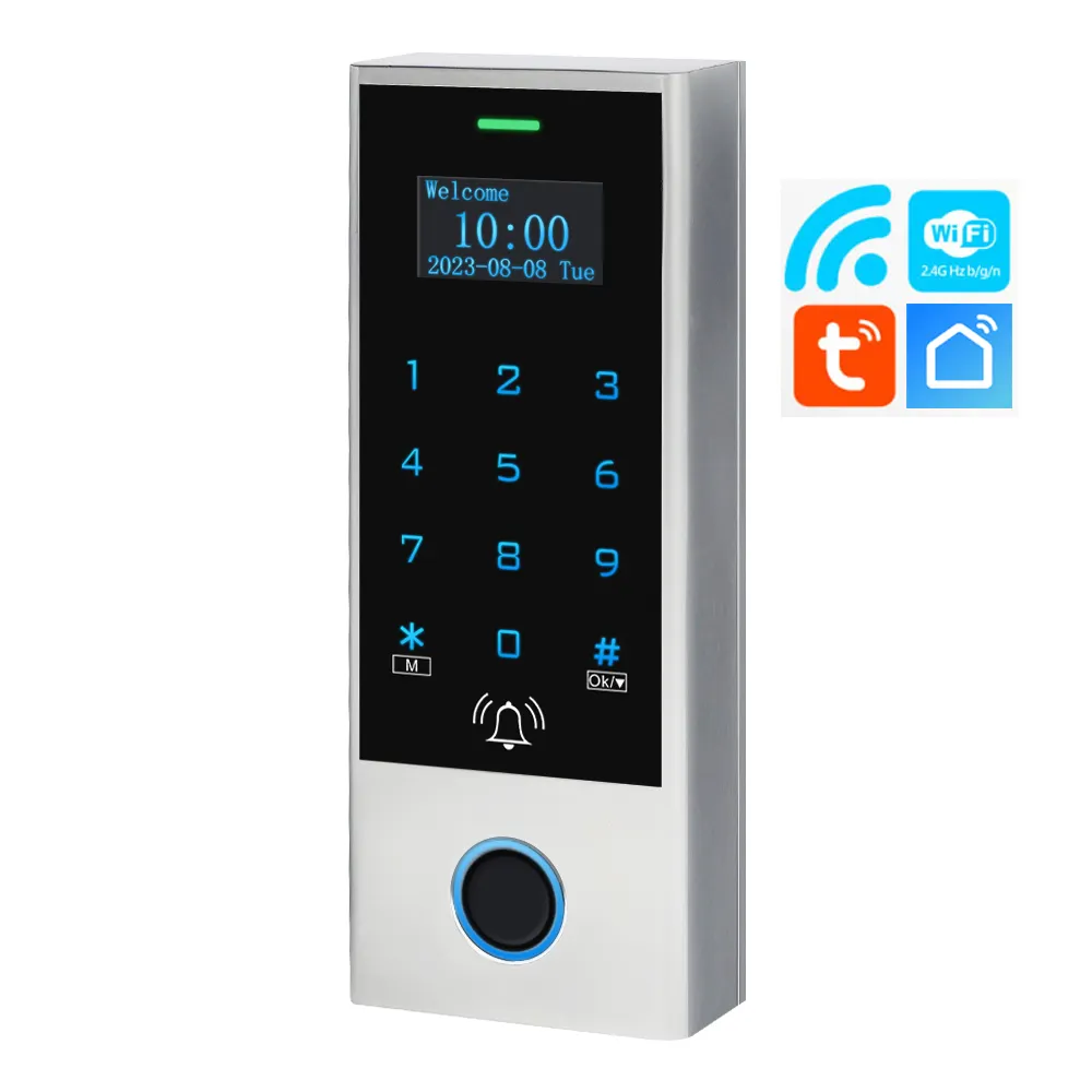 Outdoor IP65 Tuya Smart Access Control Metal Casing OLED Display RFID Reader 13.56MHz Touch Keypad With OLED