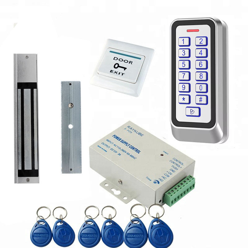 Kit de sistema de Control de acceso con cerradura magnética eléctrica, 280KG, teclado FRID de Metal, botón de salida, llaveros RFID