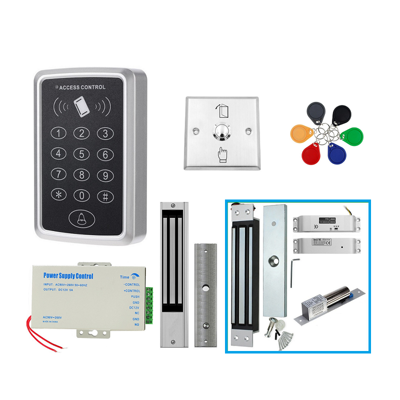 Gran oferta, controlador de acceso con teclado de plástico, cerradura magnética eléctrica, botón de salida de 180KG/280KG, etiquetas RFID, Kits de sistema de Control de acceso