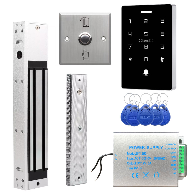 Kit de contrôle d'accès RFID DC12v, avec clavier d'identification IC, bouton de sortie à verrouillage magnétique de 280kg, alimentation électrique DC12v 5A