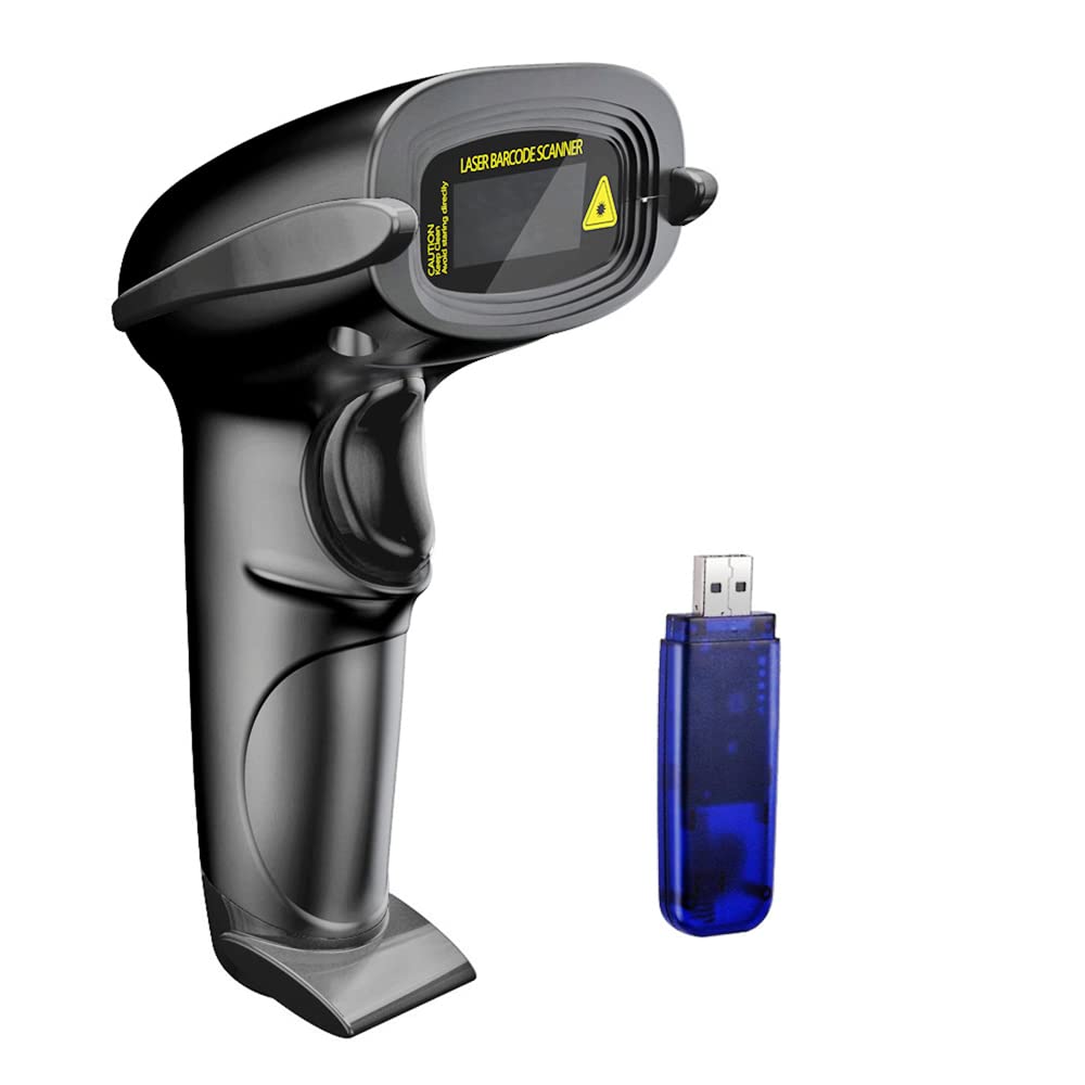Kablosuz Barkod Tarayıcı 328 Feet İletim Mesafesi USB Kablosuz 1D Lazer Otomatik Barkod Okuyucu Mağaza, Süpermarket, Depo için USB Alıcılı Tutamak Barkod Tarayıcı