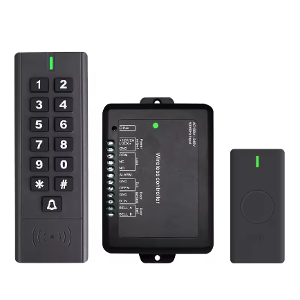 El kit de control de acceso inalámbrico incluye fuente de alimentación del controlador de acceso, botón de salida y control de acceso con teclado RFID resistente al agua