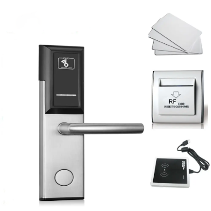 Sistema digital de cerradura de puerta de hotel de acero inoxidable con software de gestión hotelera y respaldo de codificador de tarjeta MF con llave mecánica