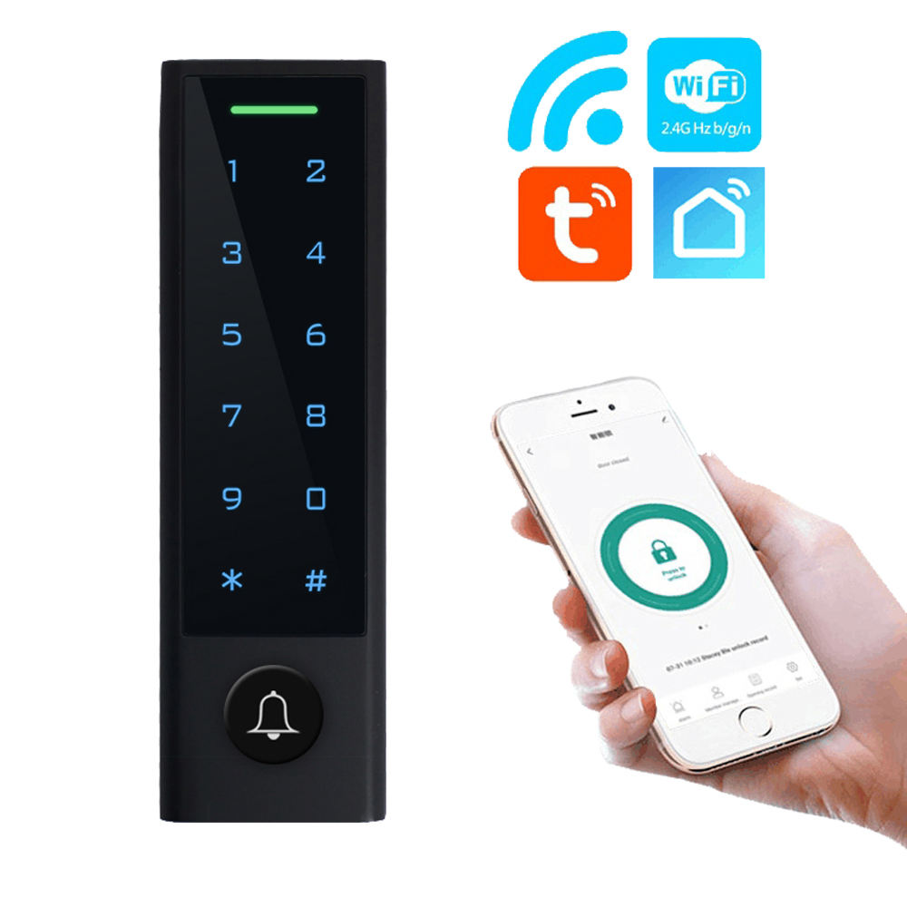 Tuya WiFi APP Teclado Control de acceso inteligente para uso en exteriores con lector de tarjetas Wiegand
