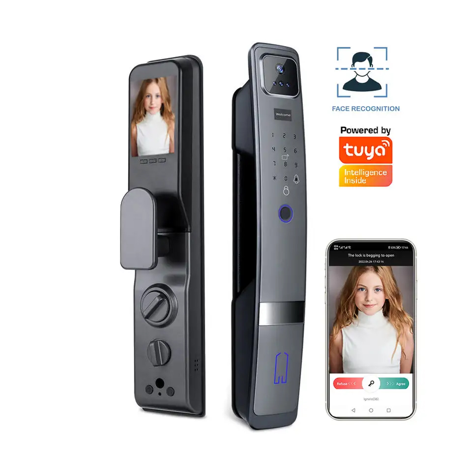 Cerradura inteligente Digital 3D con reconocimiento facial para el hogar, dispositivo de cierre inteligente con Wifi y desbloqueo remoto, con huella dactilar, Tuya, con cámara