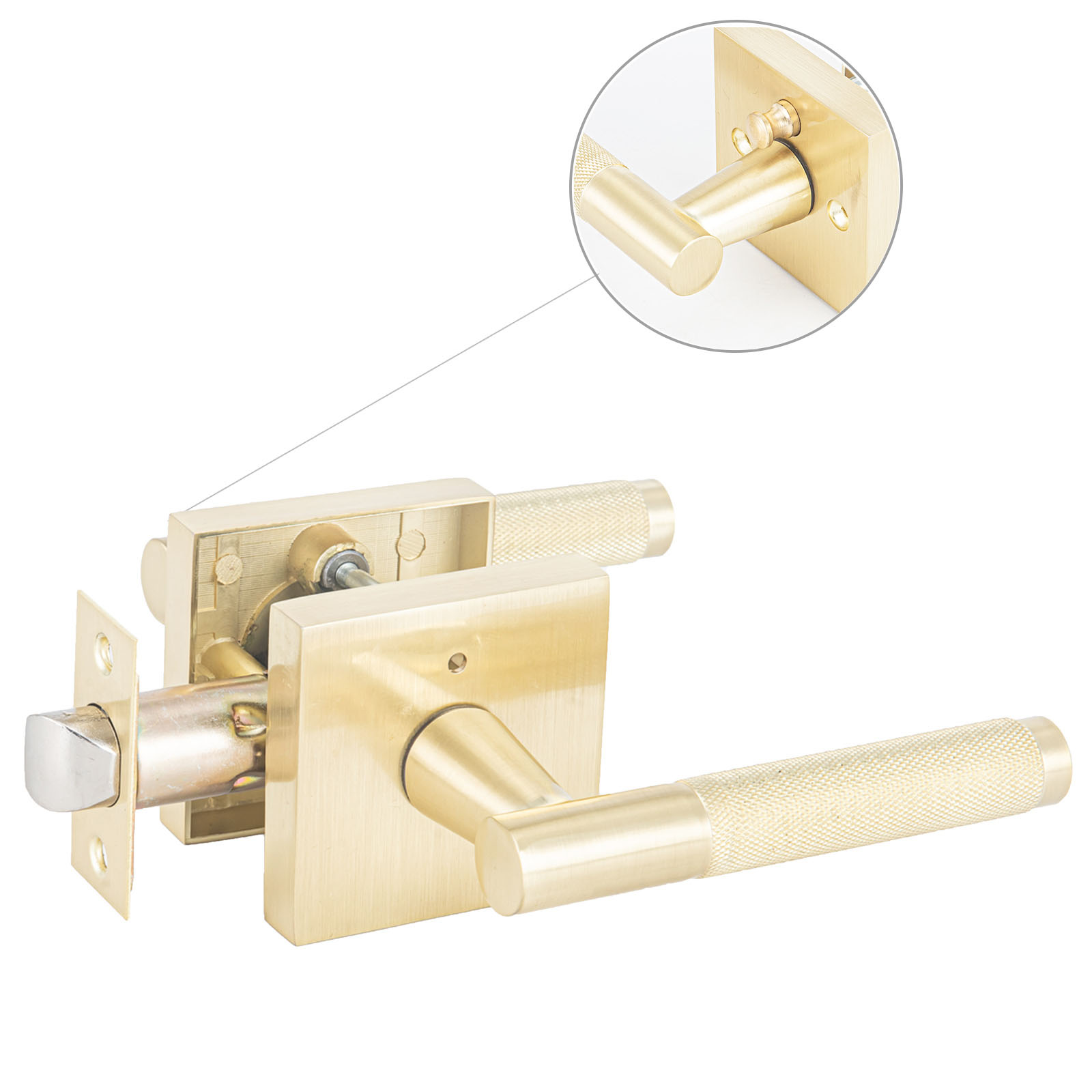 Juego de palancas cuadradas de privacidad/manijas de diseño de manija de palanca para puertas de madera/cerradura de manija de puerta de palanca tubular de baño cerradura de palanca de puerta