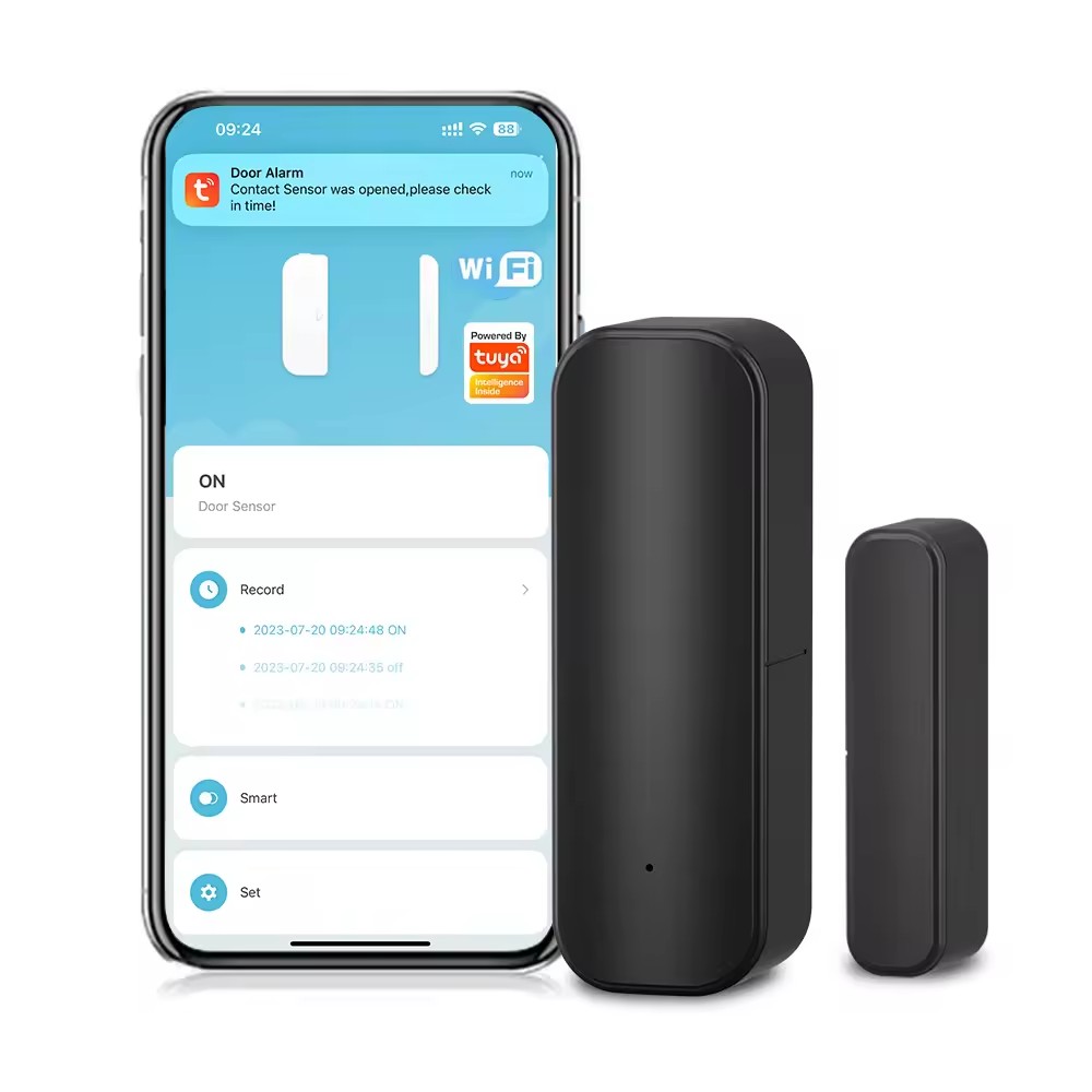 حافظة سوداء WIFI Tuya Door Sensor Smart Life Window Detector المغناطيسي لأمن المنزل