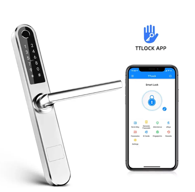 Serrure de porte intelligente en aluminium, étanche, avec empreintes digitales, OEM et ODM, Wifi BLE, prix d'usine, avec CE,ISO,FCC,ROHS