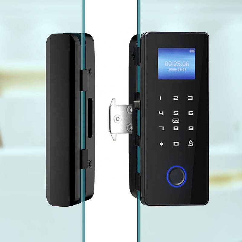 Automatización inteligente sin agujeros cerradura de puerta de vidrio tarjeta de seguridad contraseña huella digital cerradura de puerta de vidrio automática