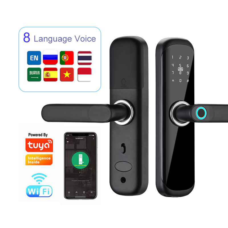 Cerradura inteligente Tuya, manija de puerta con contraseña, tarjeta sin llave, digital, resistente al agua, de lujo, con aplicación WiFi para huellas dactilares Aún no hay reseñas