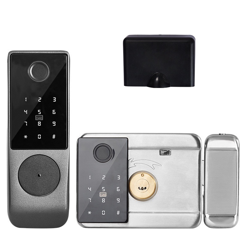 Tuya-cerradura inteligente para puerta exterior, impermeable, doble huella Digital, contraseña, tarjeta RFID, entrada sin llave, WiFi, Bluetooth