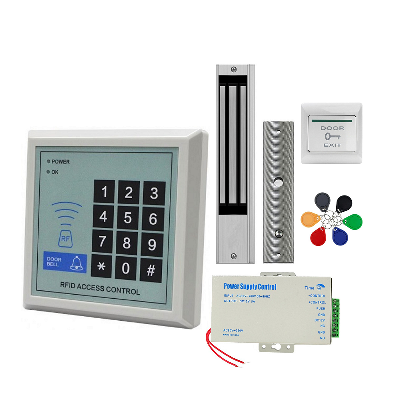 Cheapest Plastic Keypad Access Controller Electric Magnet Lock 180KG Exit Button RFID Tags Access Control System Kits