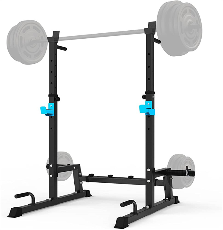 Suporte de rack de agachamento ajustável com suporte de placa de peso de rack de barra
