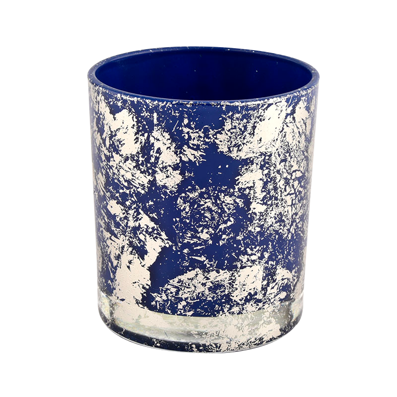 Blue glass candle jar tumbler for home decoration