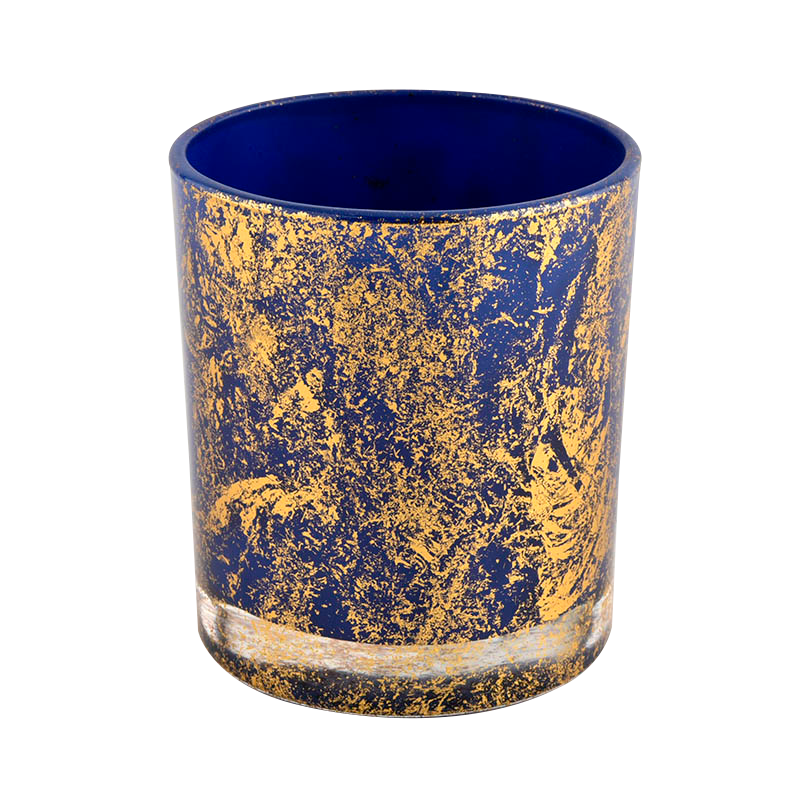 Golden printing with blue glass candle jars in bulk wholesale