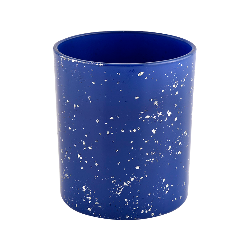 Luxury customized white spots blue empty glass candle  jar for candle making