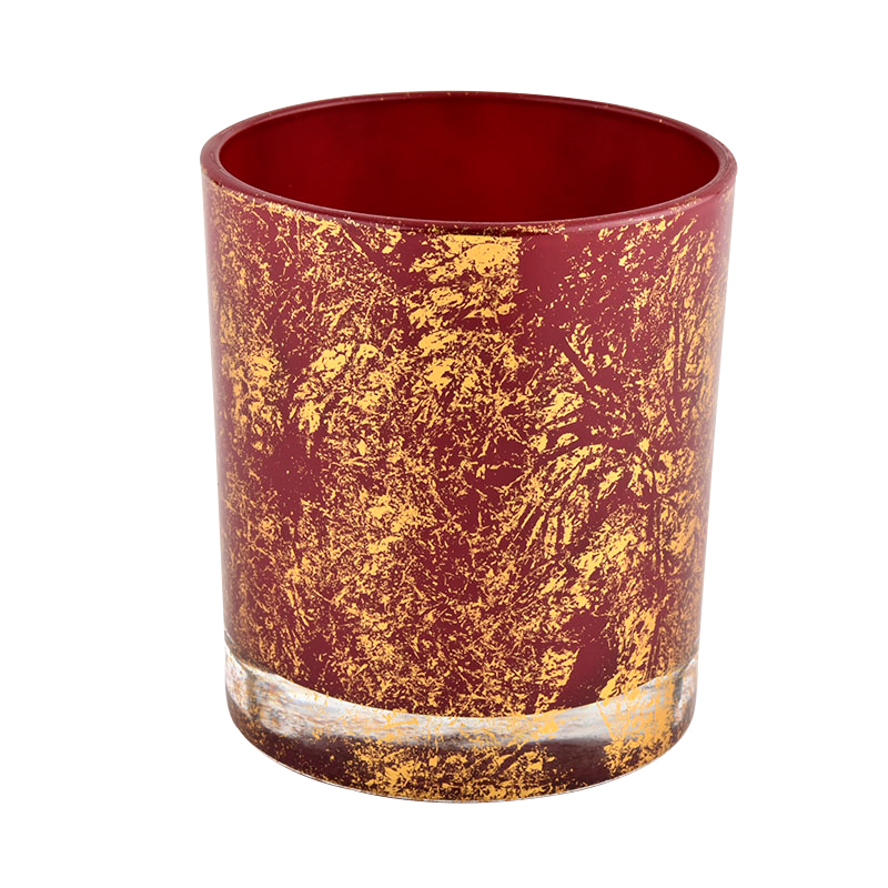 Wholesale empty 290ml gold printed dust and red glass candle jar