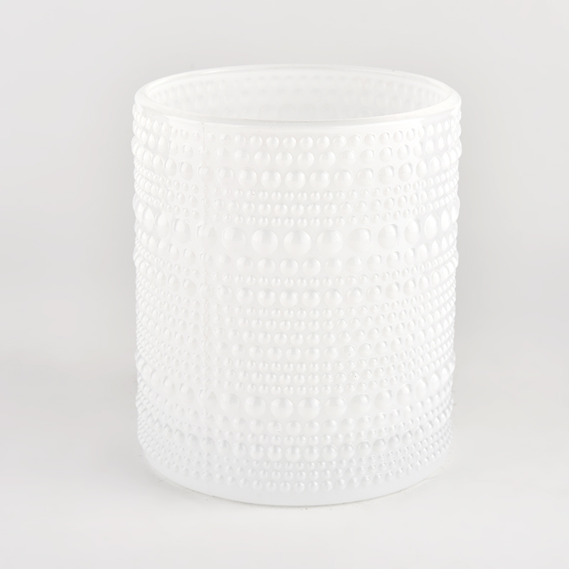 Popular 13oz embossed dot white glass candle holder wholesale