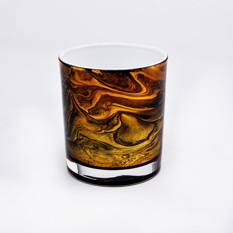 Luxury gold hand painting design glass candle jar supplier