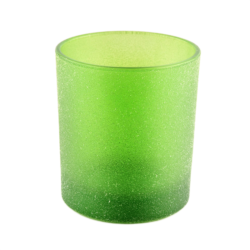 Rough sand finish green glass candle vessel for candle making wholesale