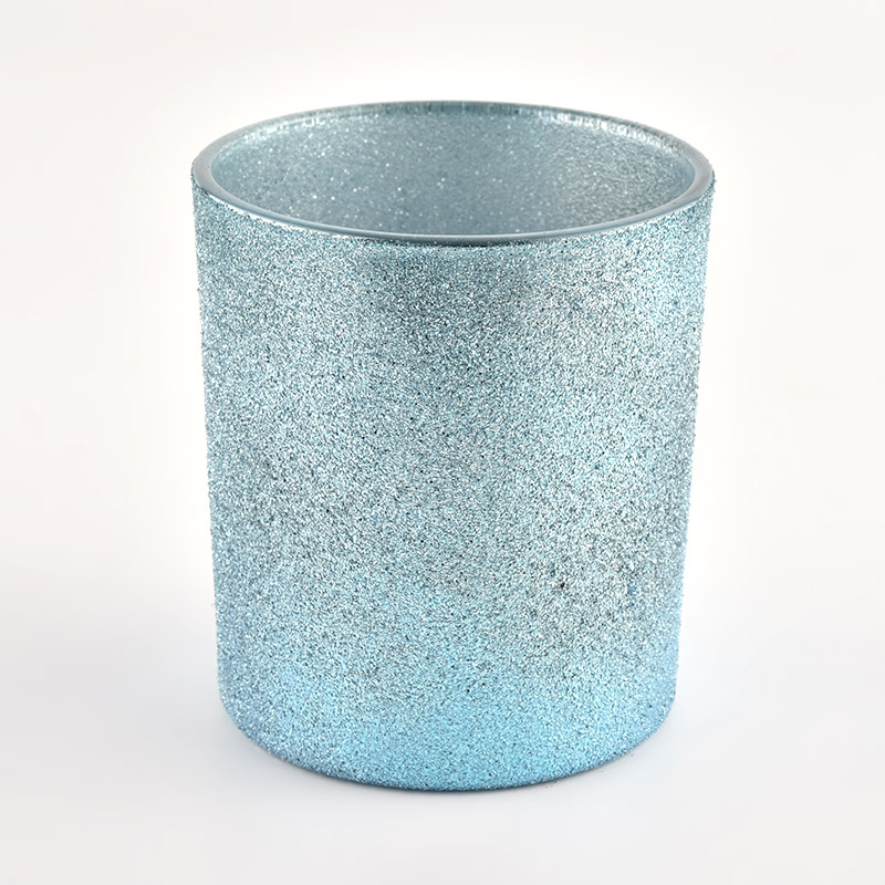 Wholesale custom cyan frosted glass candle jars in bulk candle vessels