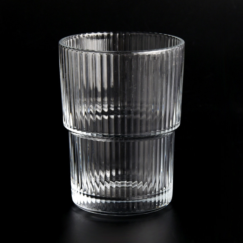 14oz vertical step glass candle jar clear vessel wholesale