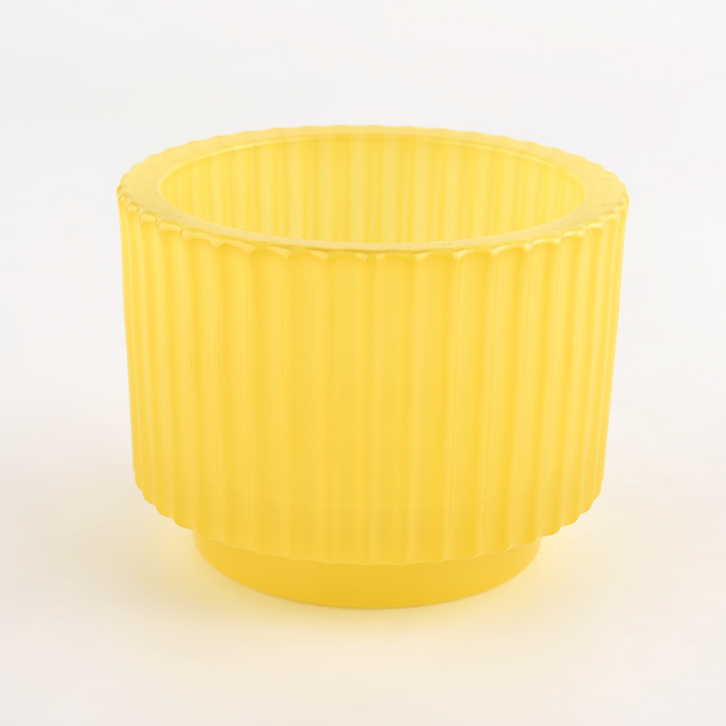 8oz yellow glass candle holder vertical stripe candle jars