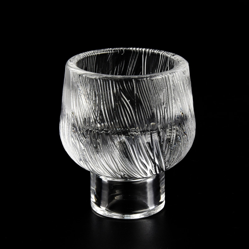 Popular special shape glass candle holder with vertical line