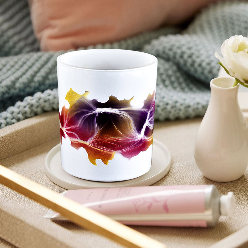 Luxury white glass candle jar colored handmade paint custom gift