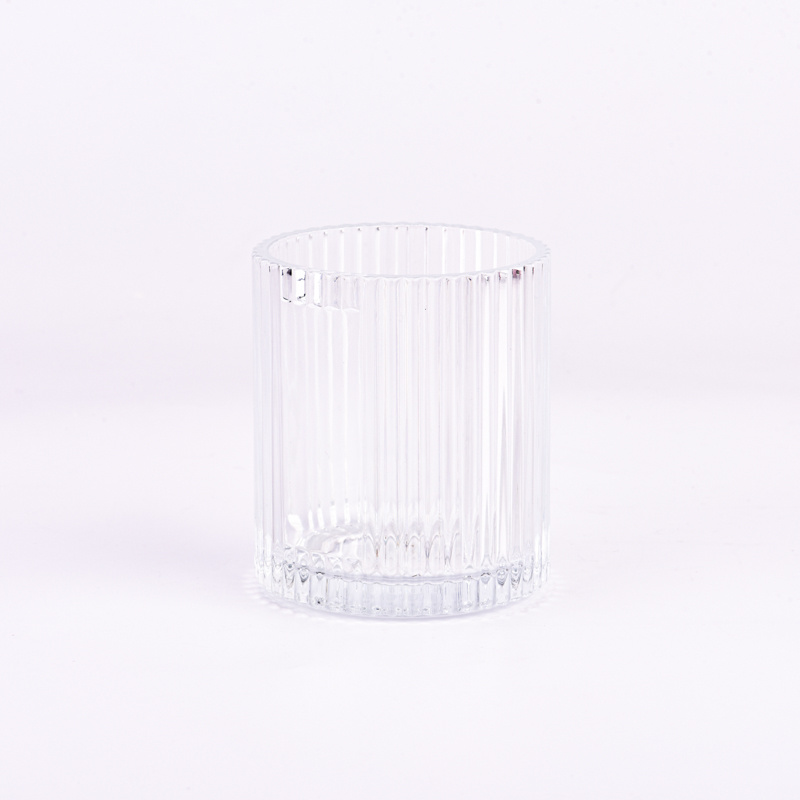 Popular 400ml clear glass candle jars vertical stripes glass vessels supplier