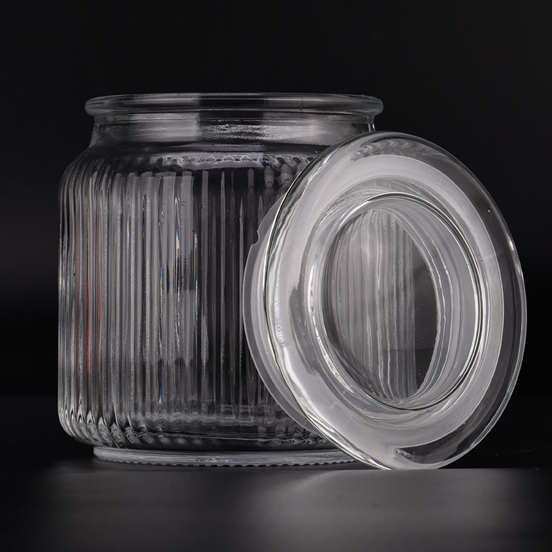 New 600ml vertical stripe glass candle holder with clear glass lids