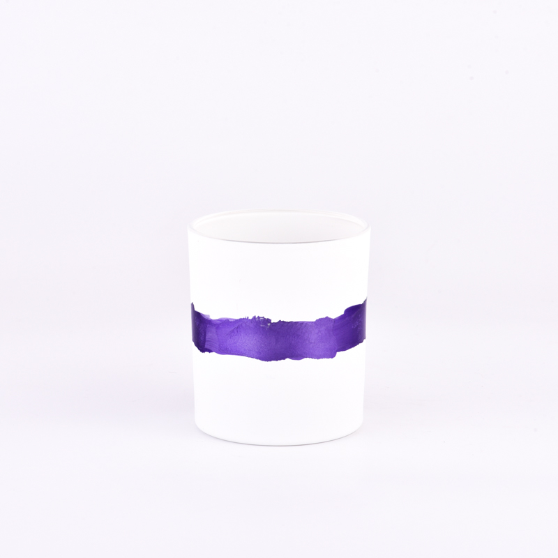 Wholesale popular custom matte white hand painted purple glass candle jars