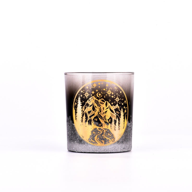 Wholesale amber color with gold customized pattern on the 8oz glass candle jars in bulk