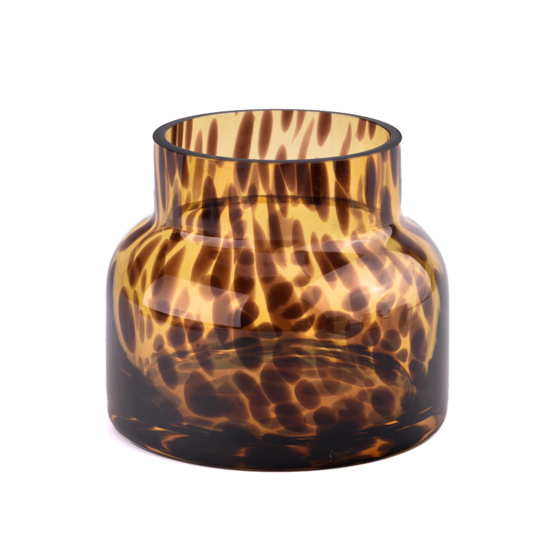 Wholesale yellow glass candle jars with black speckled patterns