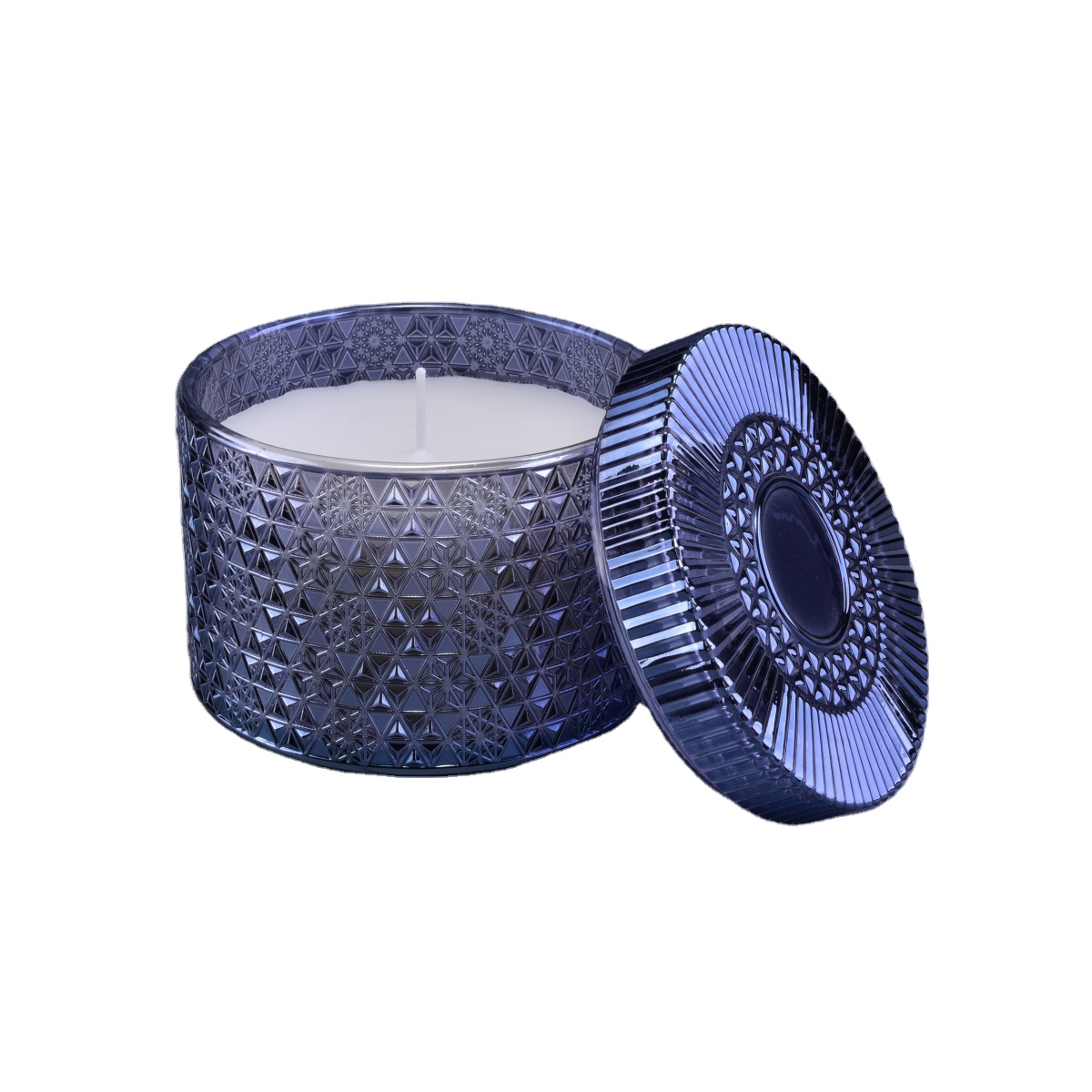 Wholesales dark blue luxury candle glass container with lid
