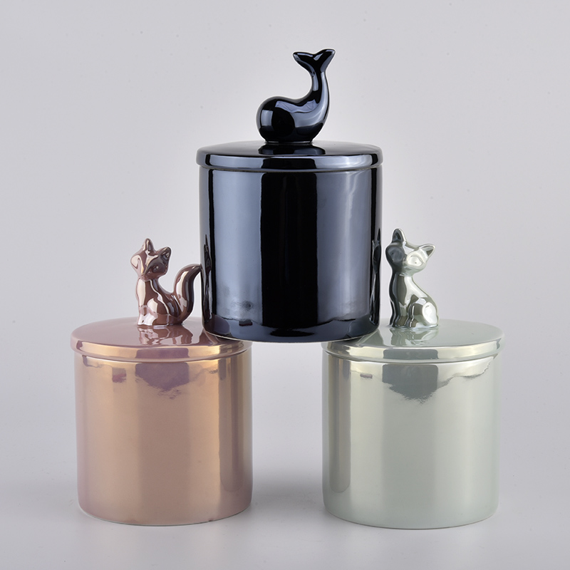luxury popular empty ceramic animal  candle jar with lid