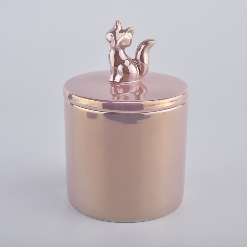 Pink romantic ceramic candle jar with  the for lid