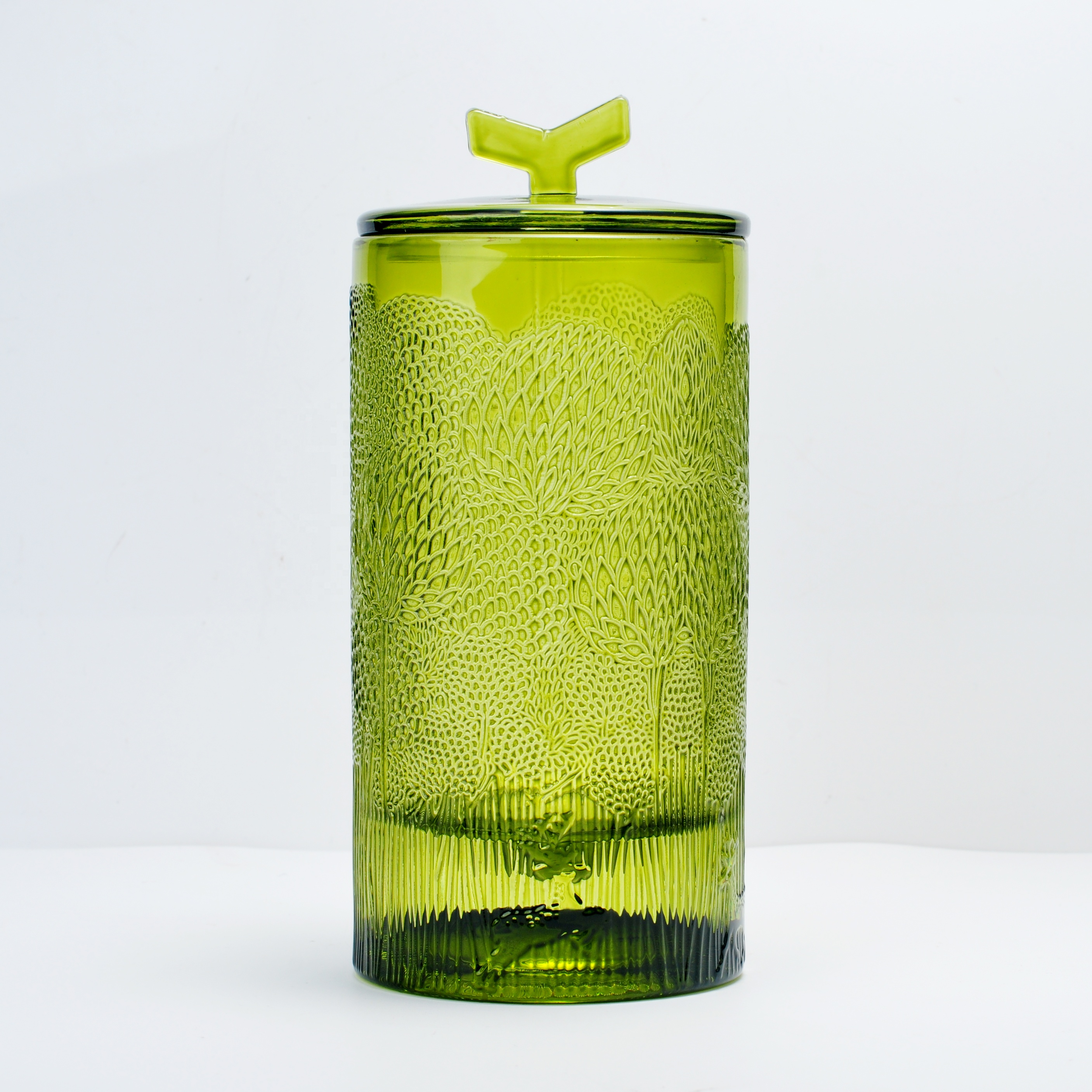 Sunny design green spraying luxury glass candle vessel with lid
