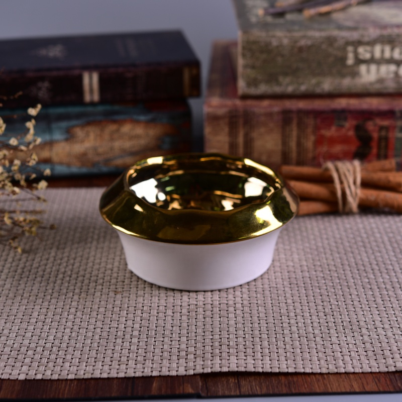 Handmade gold color ceramic tealight holders with electroplating finish