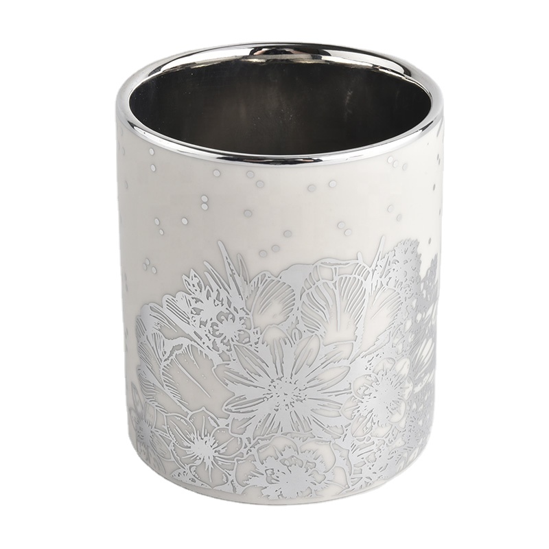 Nordic home decoration luxury silver ceramic candle jar