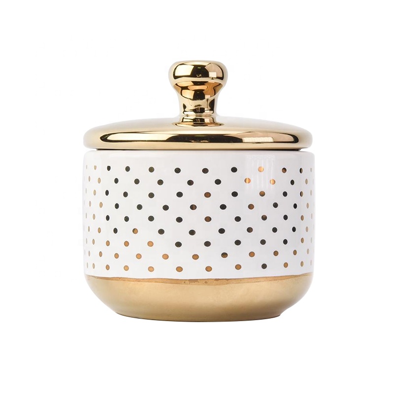 Luxury tealight ceramic candle containers with gold lid