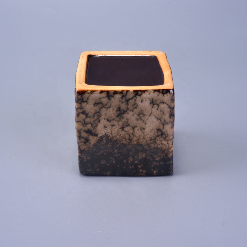 Empty glazed square ceramic candle jar tealight candle holders wedding decor use