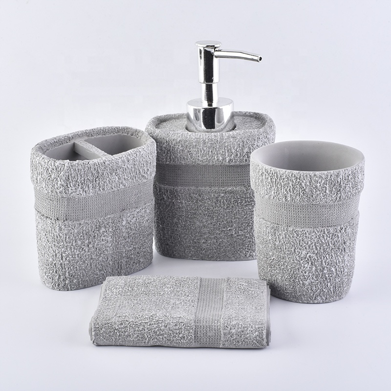 4ps towel-shaped ceramic bathroom accessories sets tumbler hotel decor wholesale