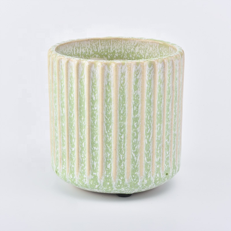Round empty striped votive candle holder tea light ceramic candle jars wedding decor supplier