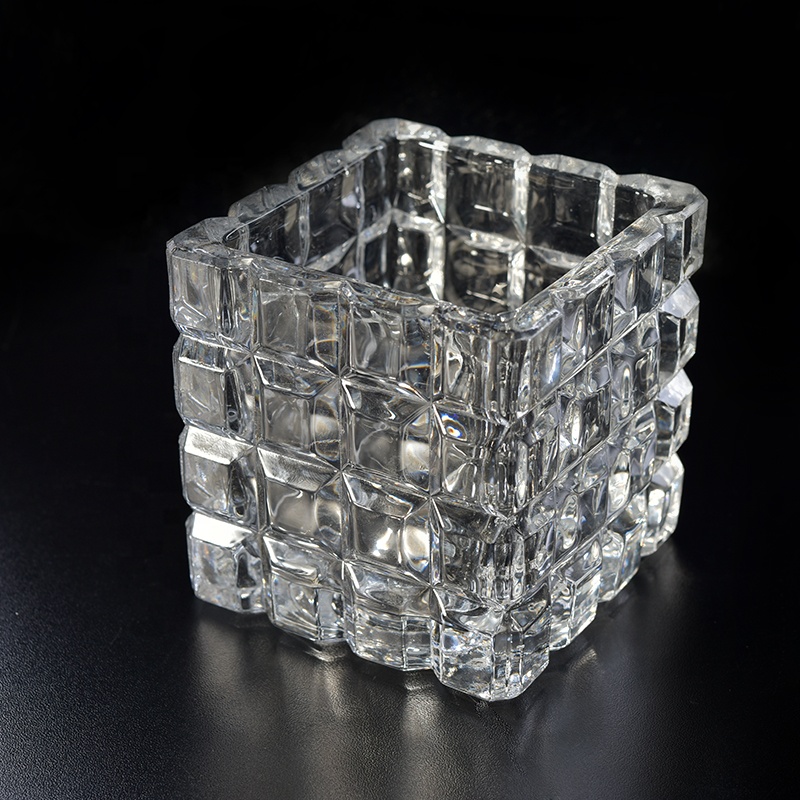 Luxury square jars for candle embossed glass candles jar