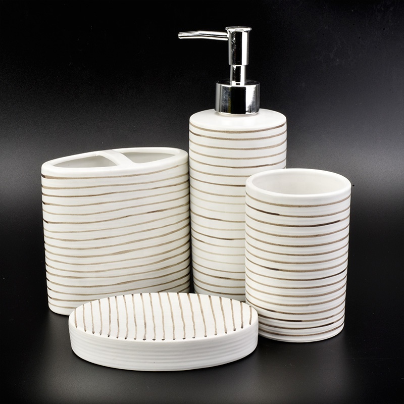 4ps oval ceramic bathroom accessories set, white toothbrush holder soap dish home decor