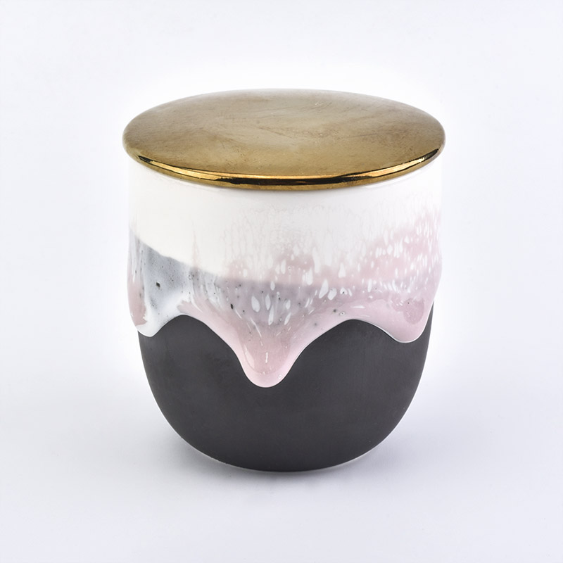 6oz Sandbeach ceramic candle holder round bottom gold lid home deco