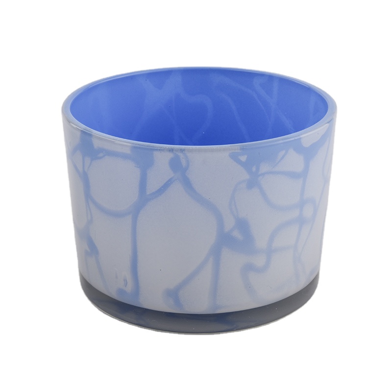 Wholesales 3 wick 12 oz blue empty customized glossy glass candle containers