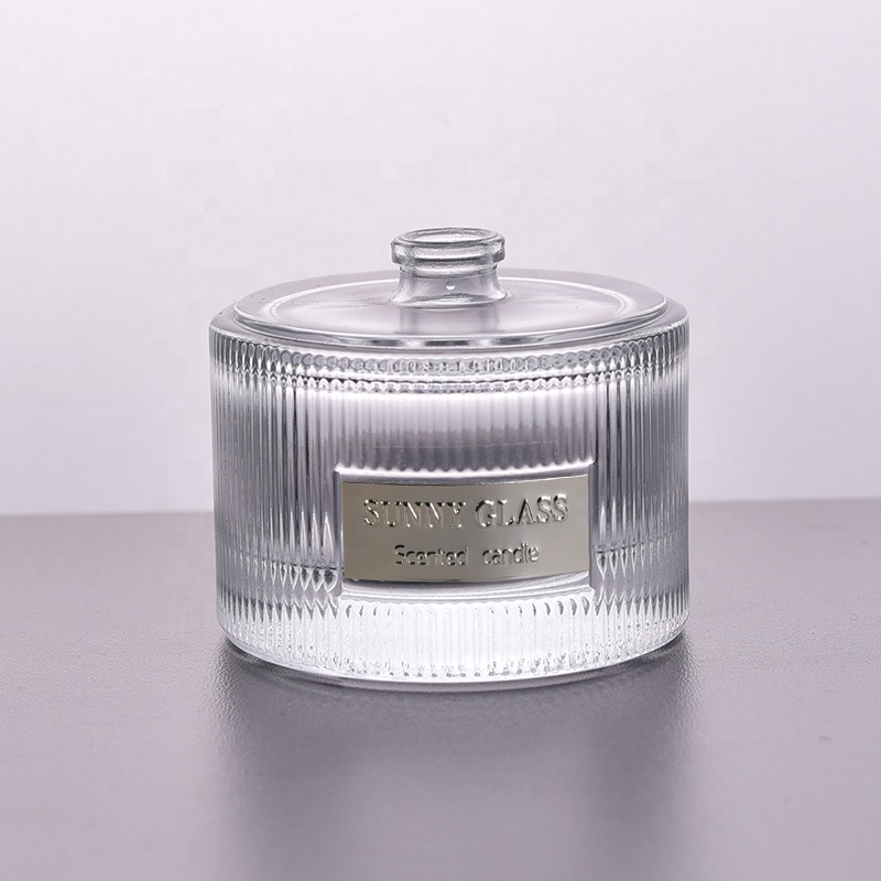 Handmade Transparent round striped glass container double wall spray perfume bottle in bulk