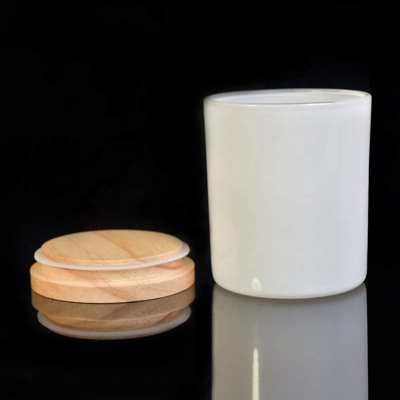 Stock white painting glass candle holder with wooden lid